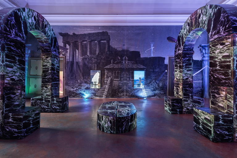 Jérôme Sans - Andreas Angelidakis, ATHENS BY NIGHT, Post Ruin, 2021, exhibition view Signs of the Times, Apalazzo Gallery, Brescia Credit Melania Dalle Grave, DSL Studio